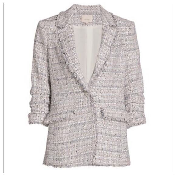 Cinq A Sept Khloe Tweed Frayed Blazer Jacket - Picture 1 of 6